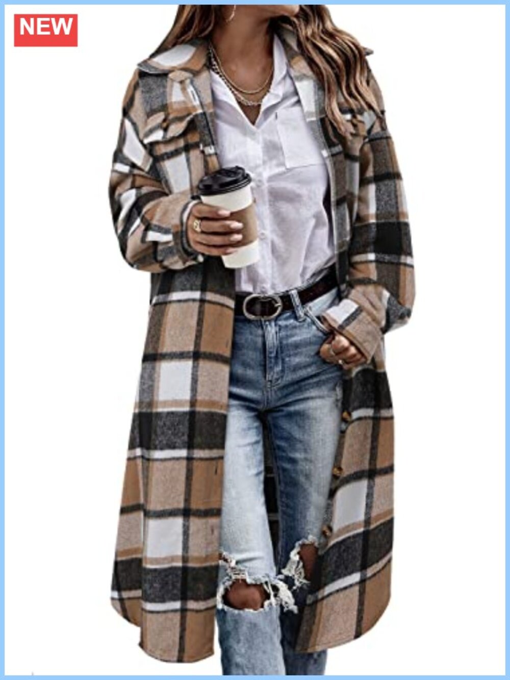 Womens Plaid Shacket Long Flannel Shirt Jacket Corduroy Coat Oversized Boyfriend